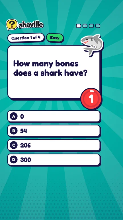 Four answer options and a countdown showing one second left